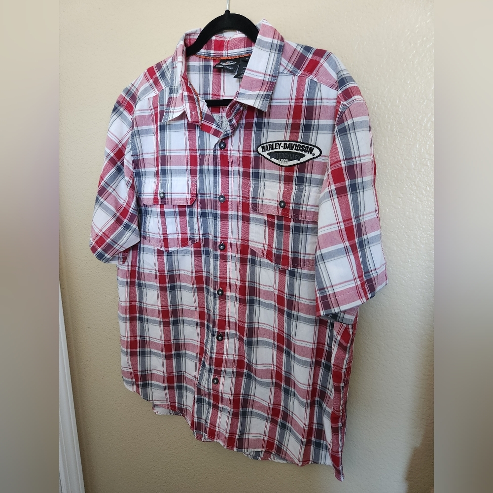 Men's Harley Davidson Button Down Casual Short Sleeve Shirt Embroidery XL